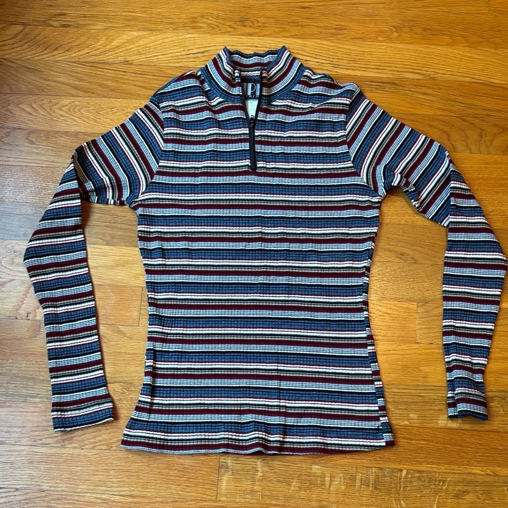 Vintage Ripe Clothing Fitted Striped Long Sleeve Mock Turtleneck